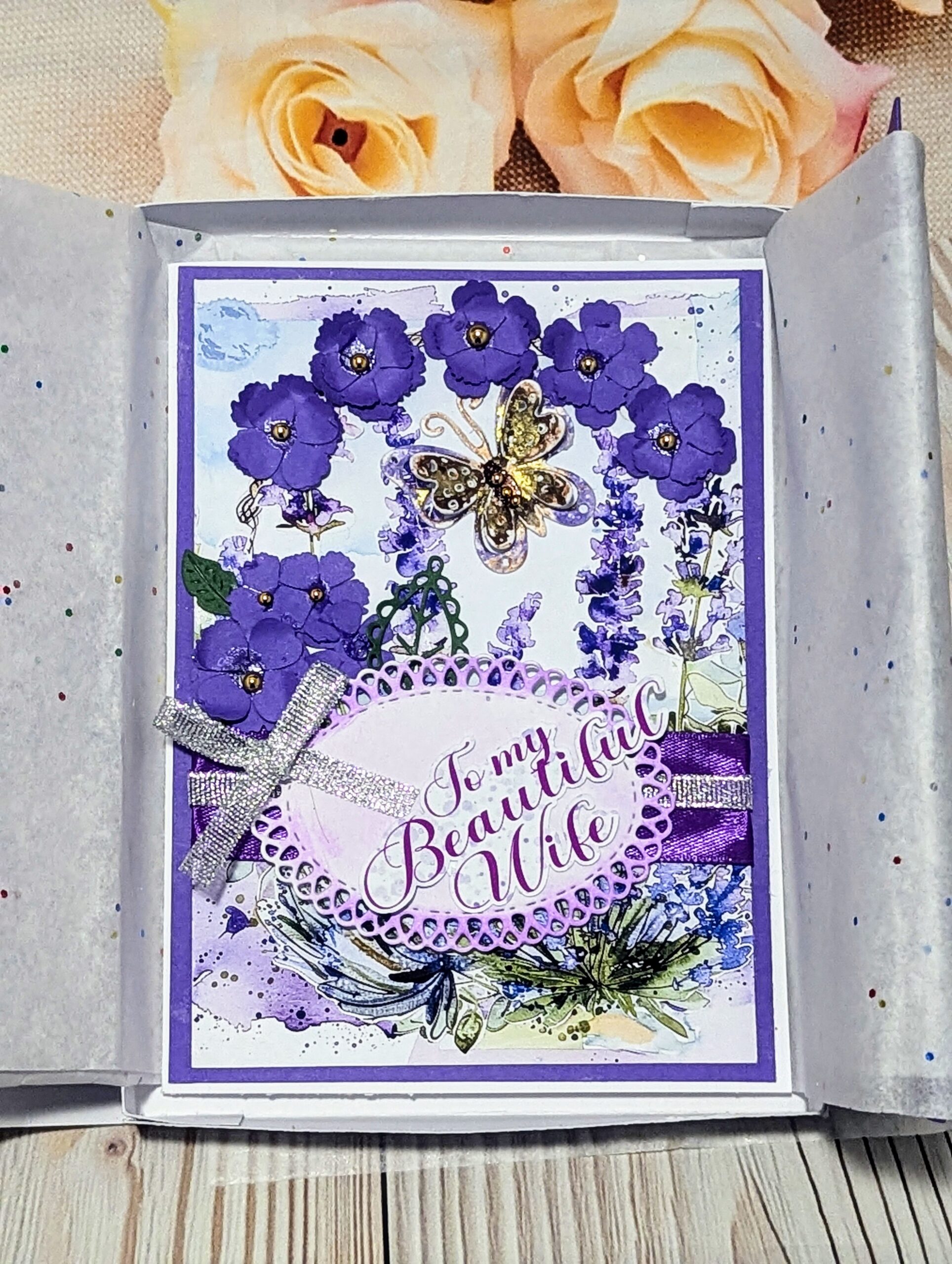 Handmade Personalised Anniversary or Birthday Card for Wife with a box - Image 2