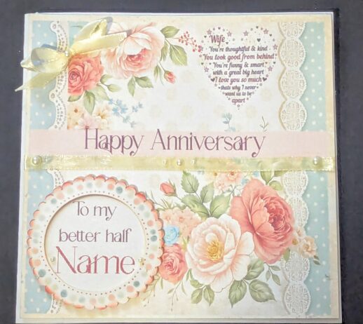 Personalised Wedding Anniversary Card Wife Floral Design and Heartfelt Message