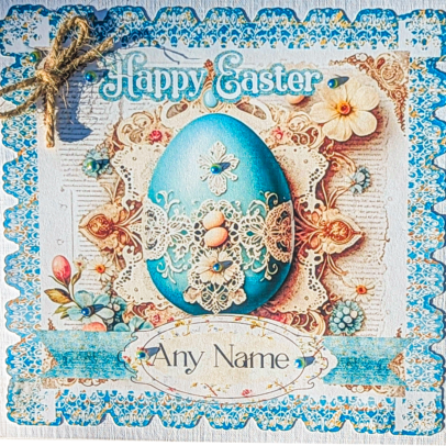 Easter Greeting Card – Intricate Blue Egg with Lace