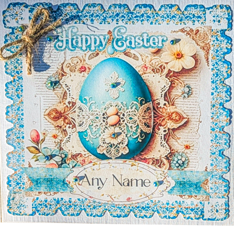 Easter Greeting Card – Intricate Blue Egg with Lace