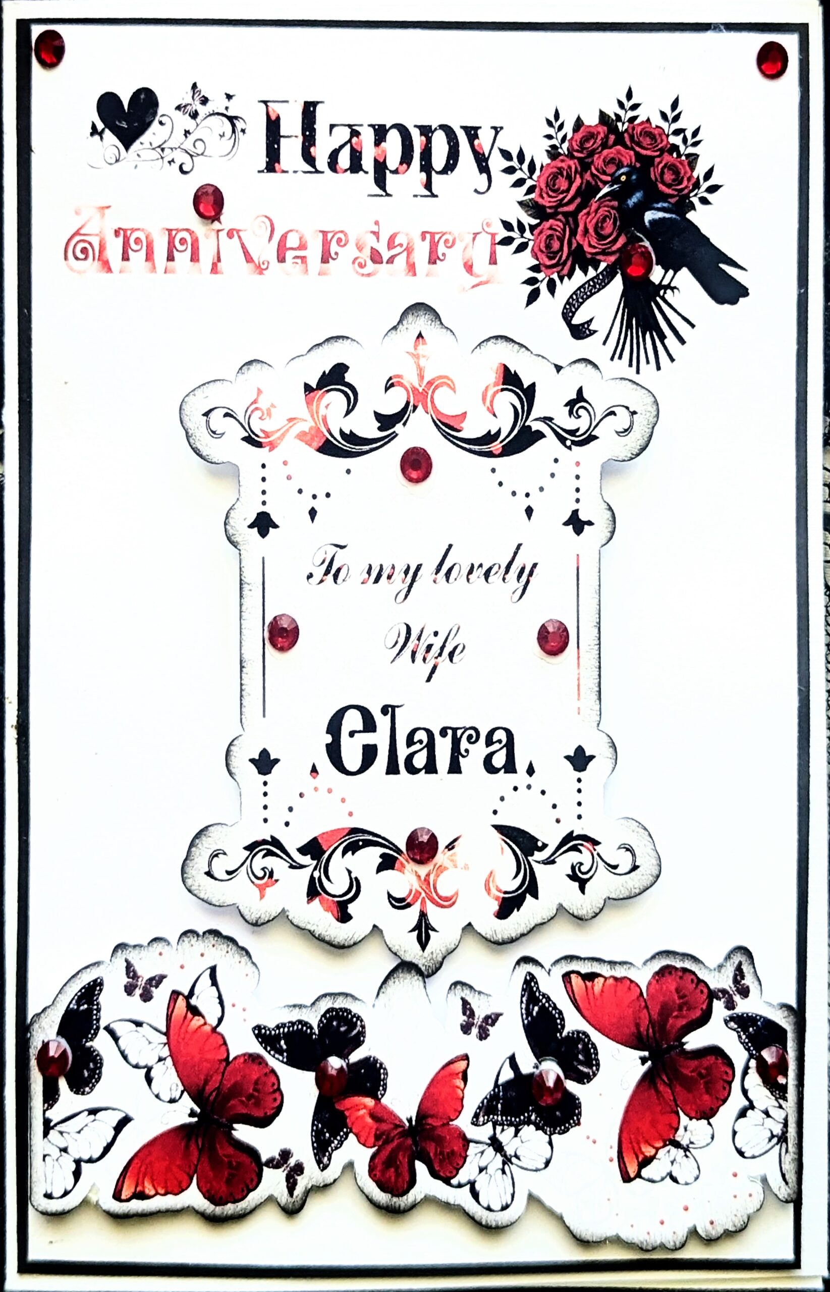 Personalised Anniversary Card Wife Fiance Girlfriend Gothic Style Butterflys red - Image 2