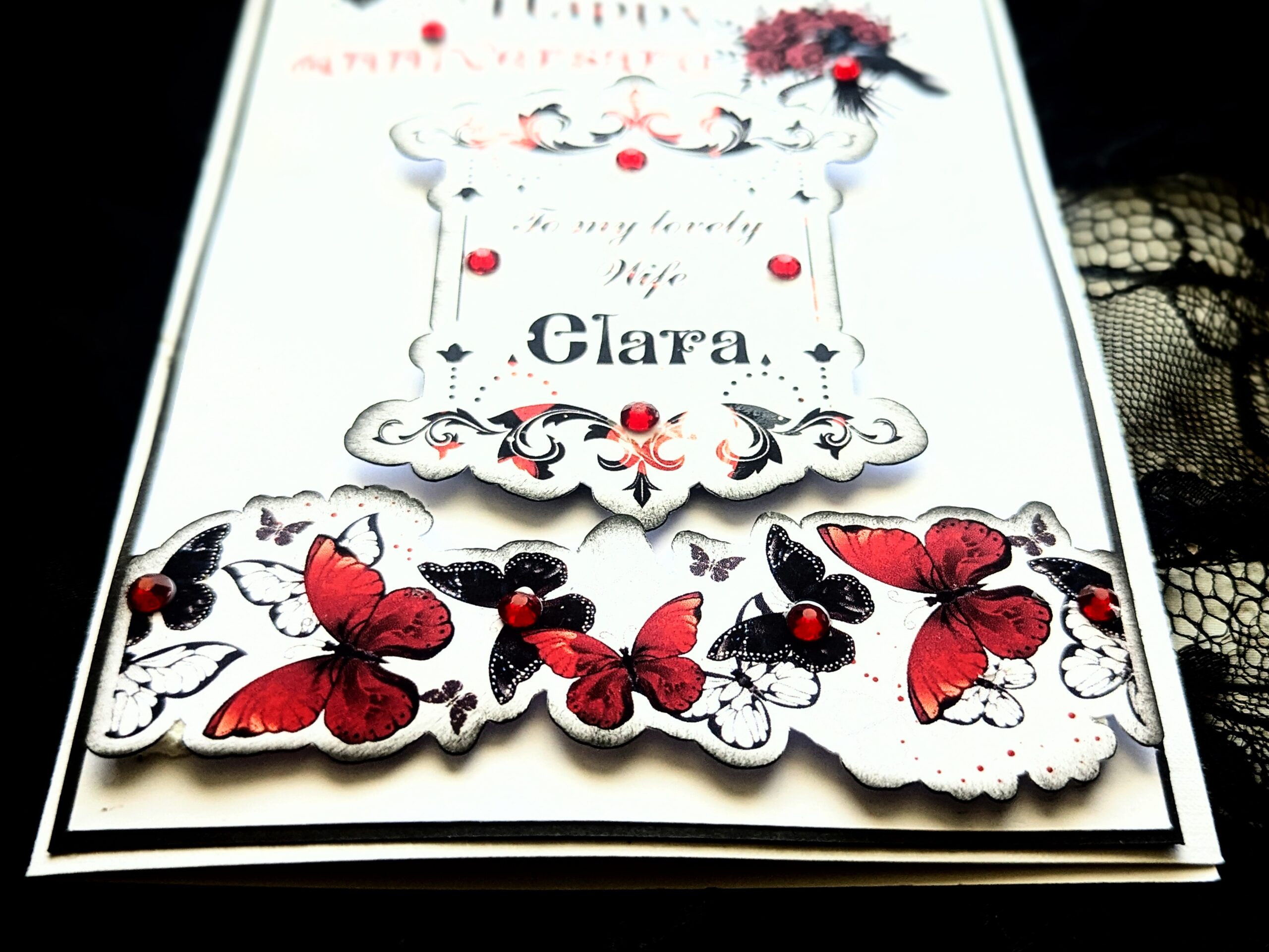 Personalised Anniversary Card Wife Fiance Girlfriend Gothic Style Butterflys red - Image 3