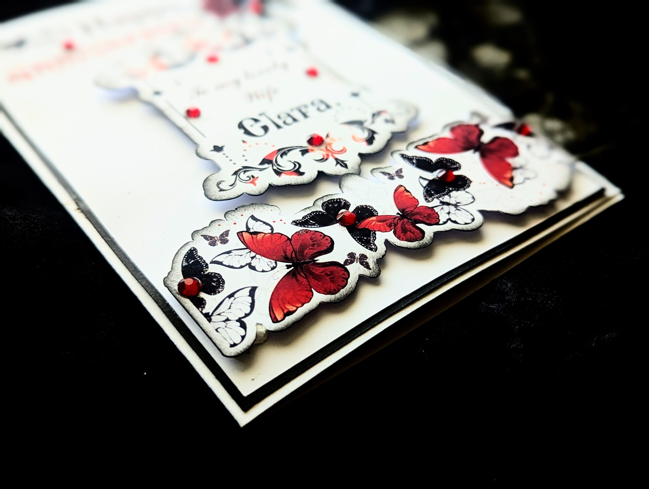 Personalised Anniversary Card Wife Fiance Girlfriend Gothic Style Butterflys red - Image 4