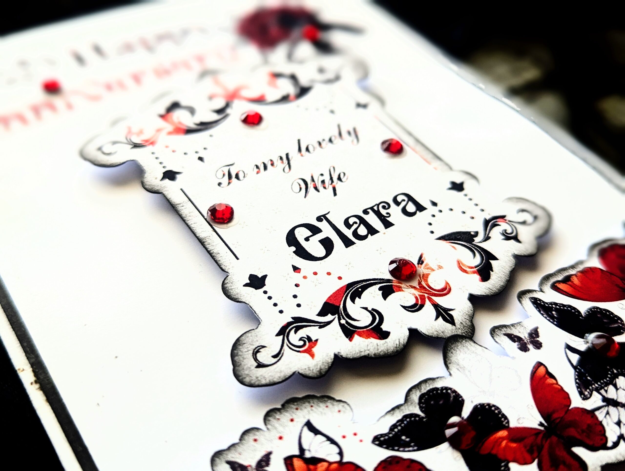 Personalised Anniversary Card Wife Fiance Girlfriend Gothic Style Butterflys red - Image 5