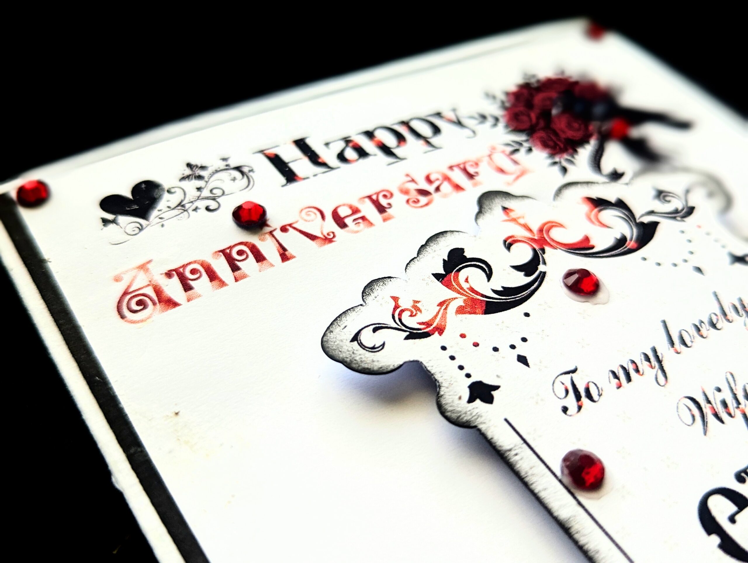 Personalised Anniversary Card Wife Fiance Girlfriend Gothic Style Butterflys red - Image 6