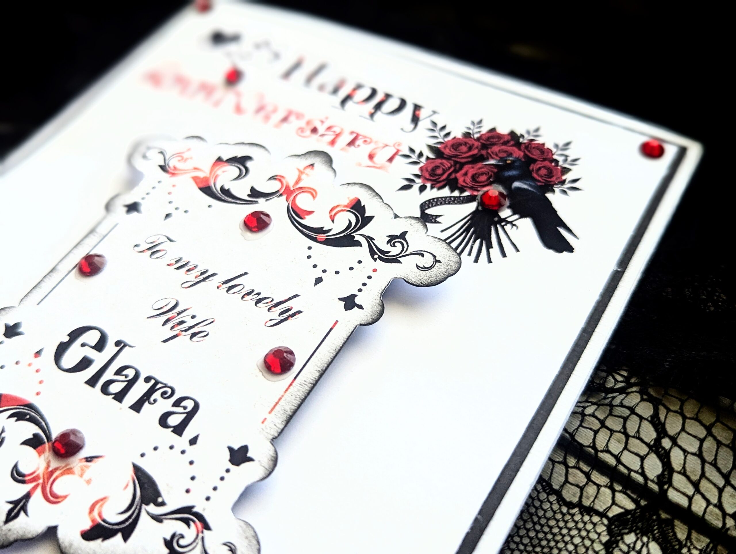 Personalised Anniversary Card Wife Fiance Girlfriend Gothic Style Butterflys red - Image 7