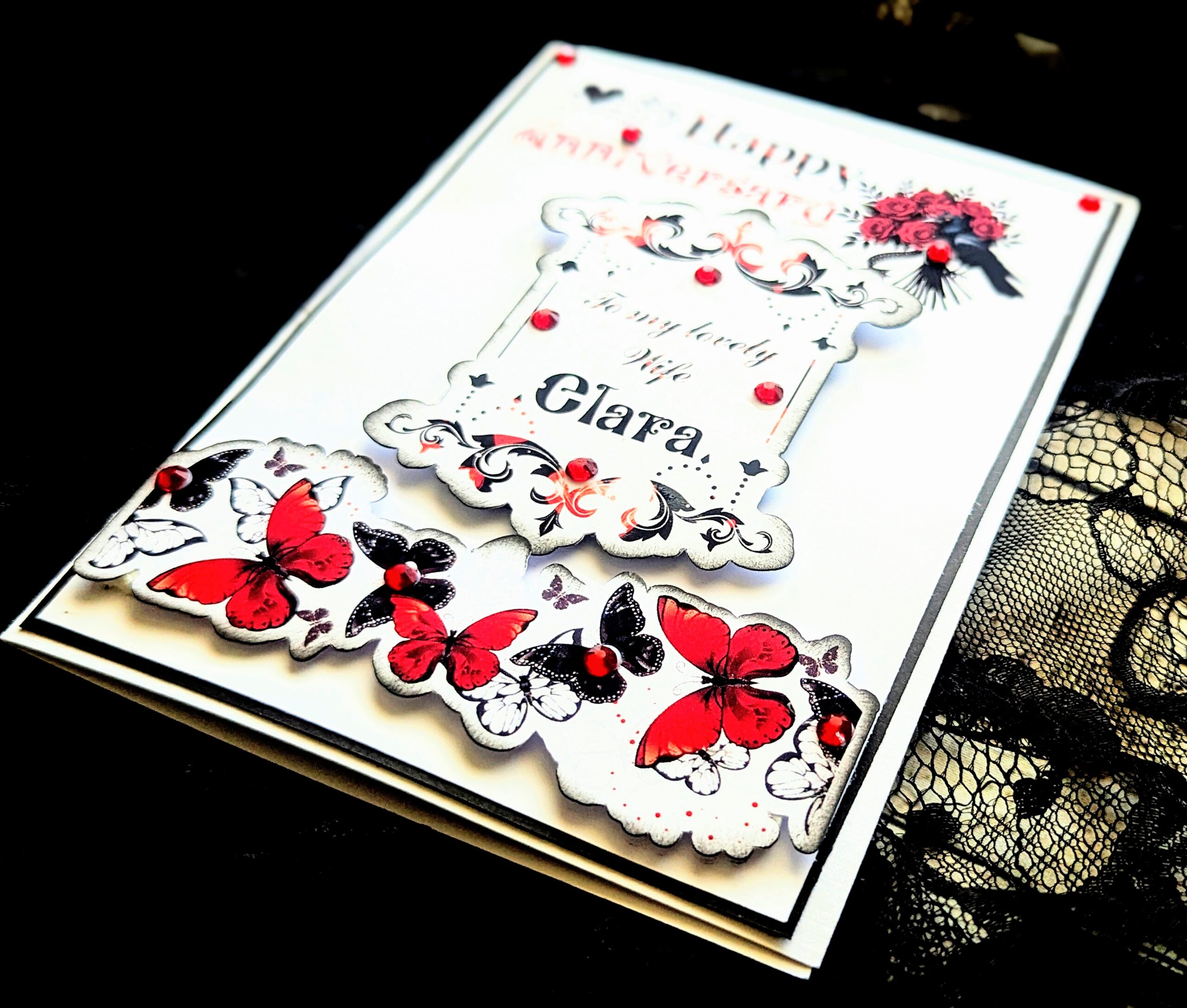Personalised Anniversary Card Wife Fiance Girlfriend Gothic Style Butterflys red - Image 8