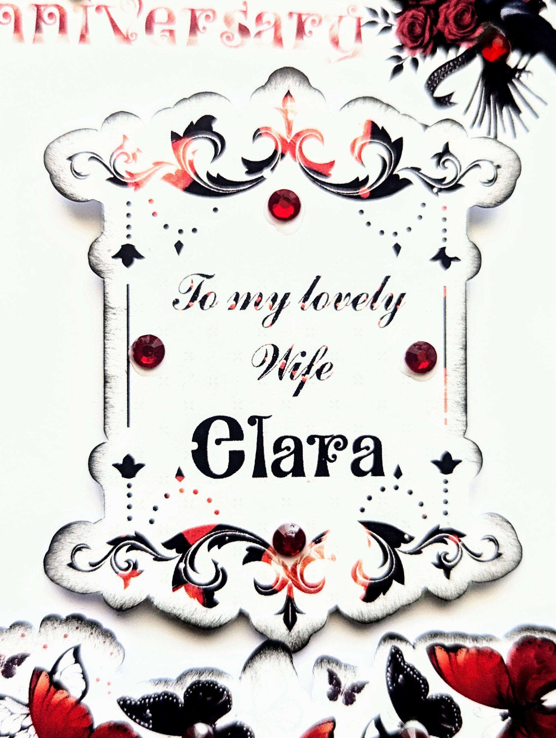 Personalised Anniversary Card Wife Fiance Girlfriend Gothic Style Butterflys red - Image 9