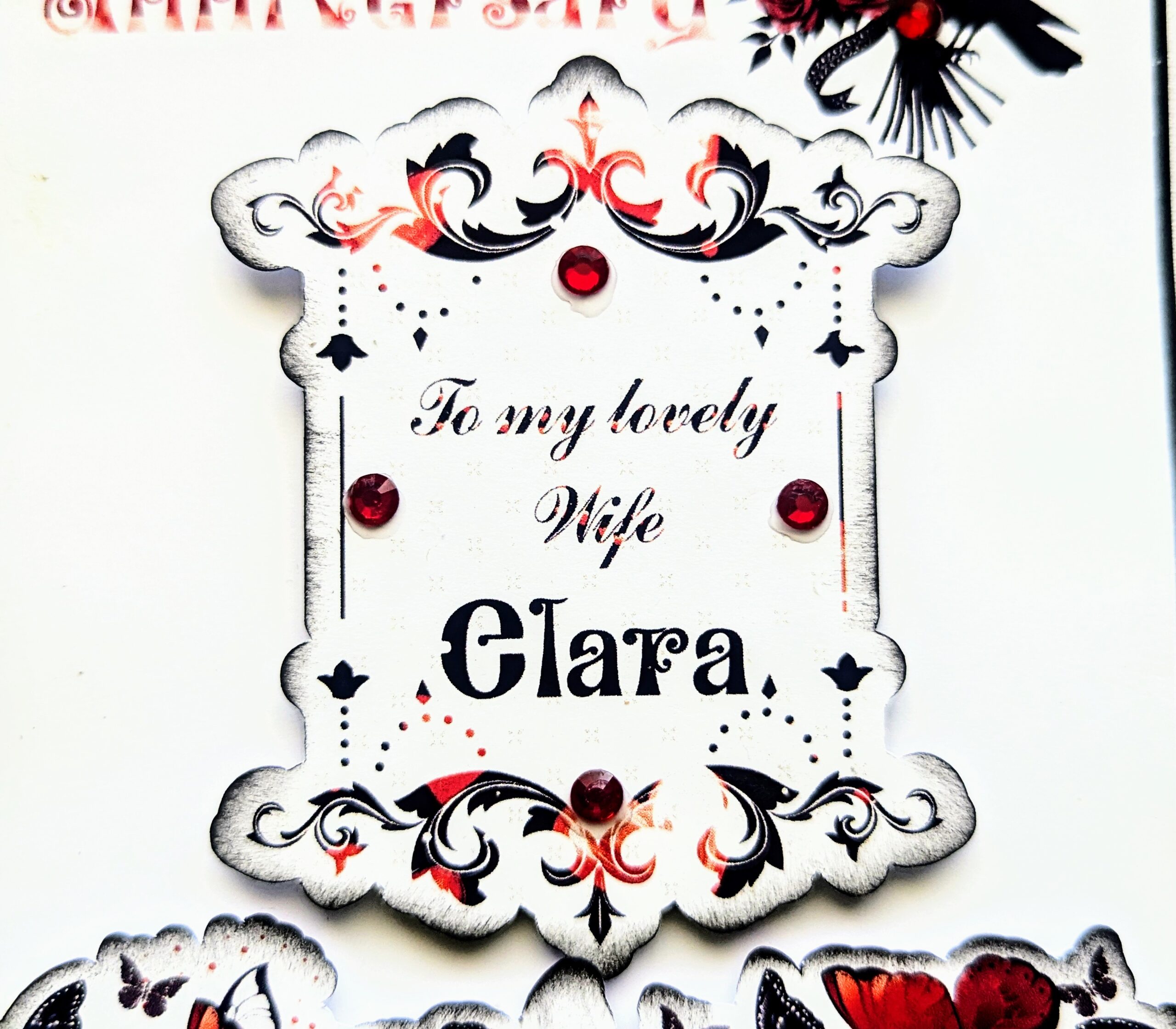 Personalised Anniversary Card Wife Fiance Girlfriend Gothic Style Butterflys red - Image 12