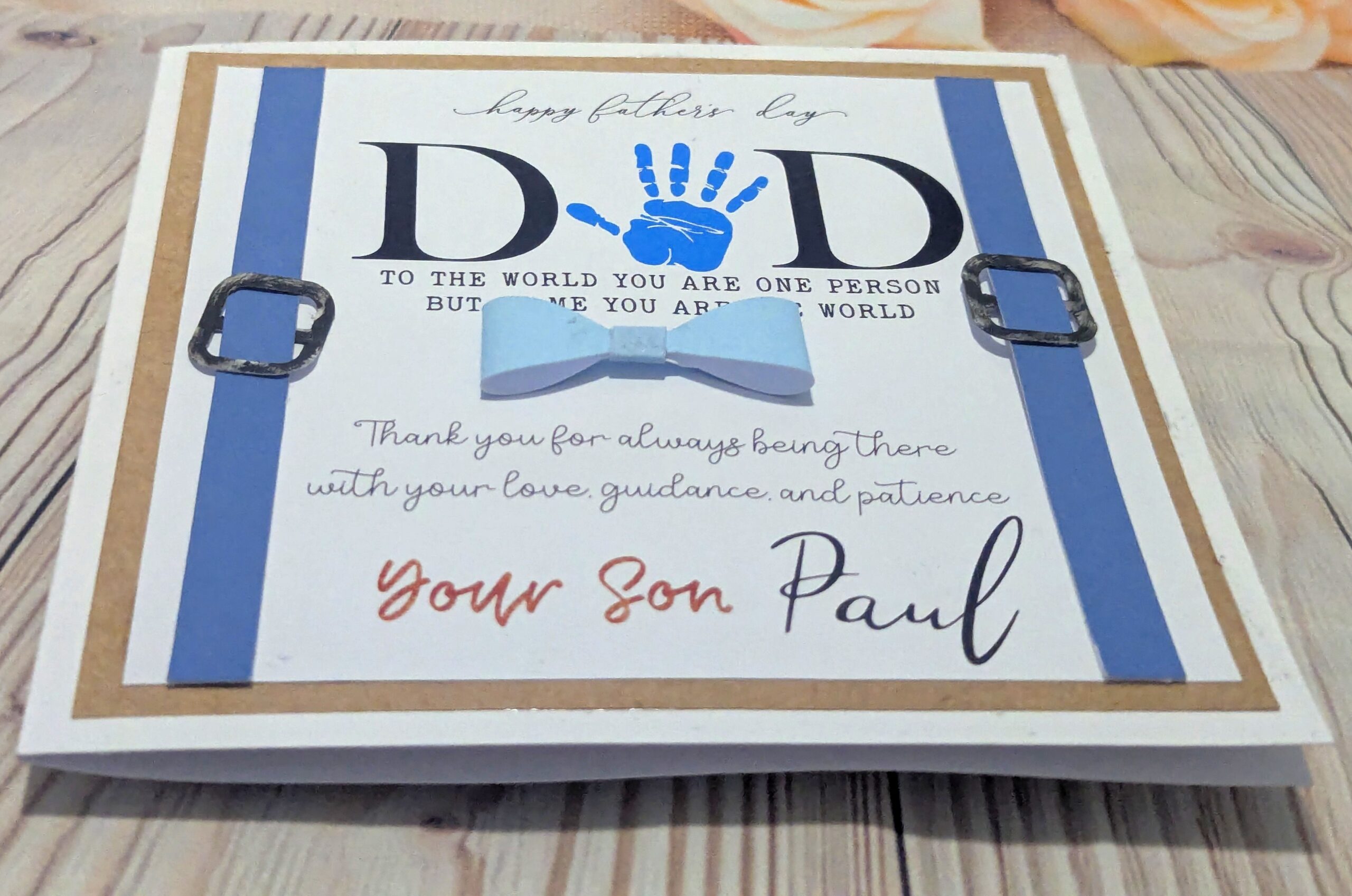 Handmade Personalised Happy Father's Day Card - Blue Handprint & Bow Tie - Image 3
