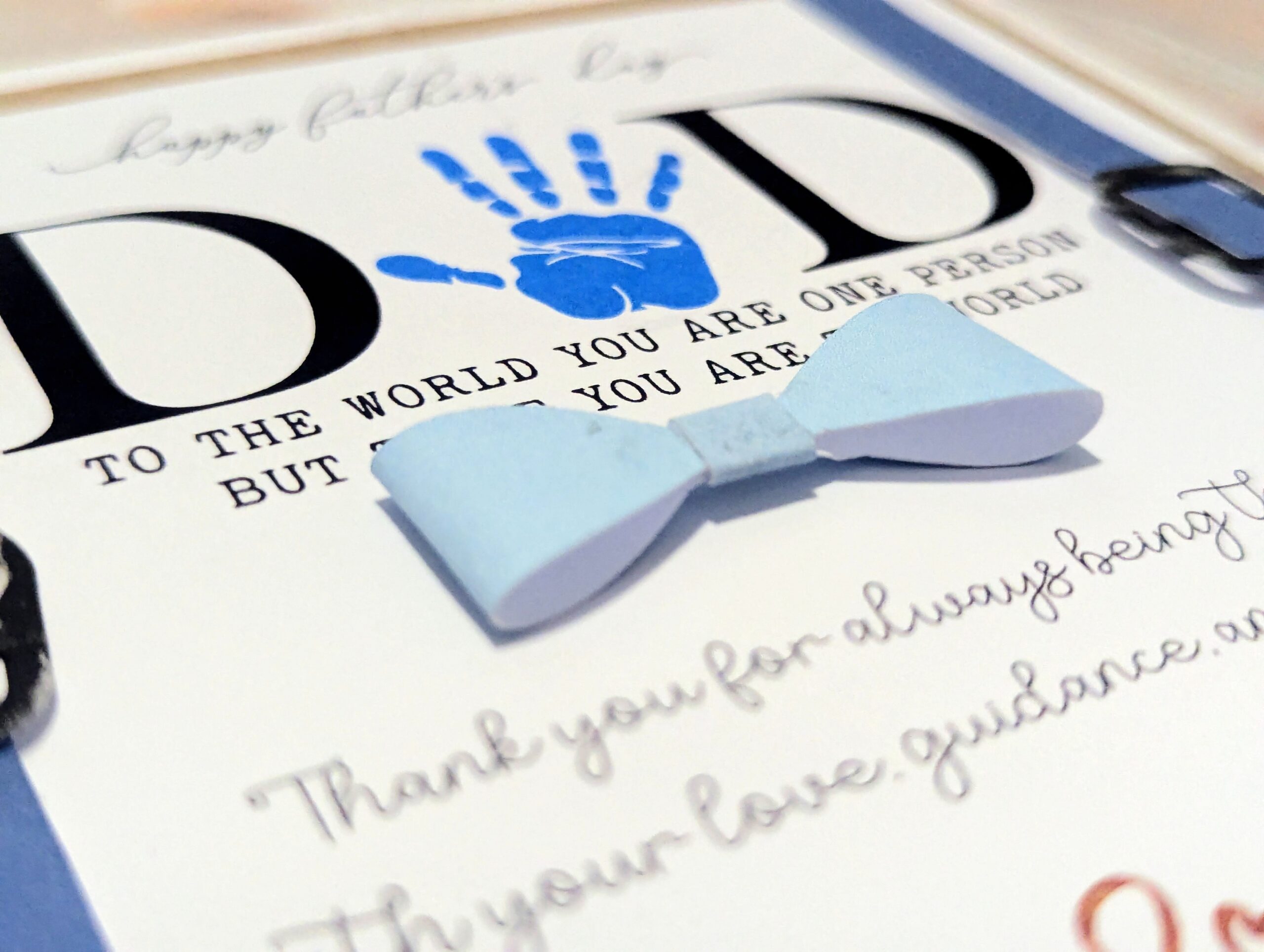 Handmade Personalised Happy Father's Day Card - Blue Handprint & Bow Tie - Image 4
