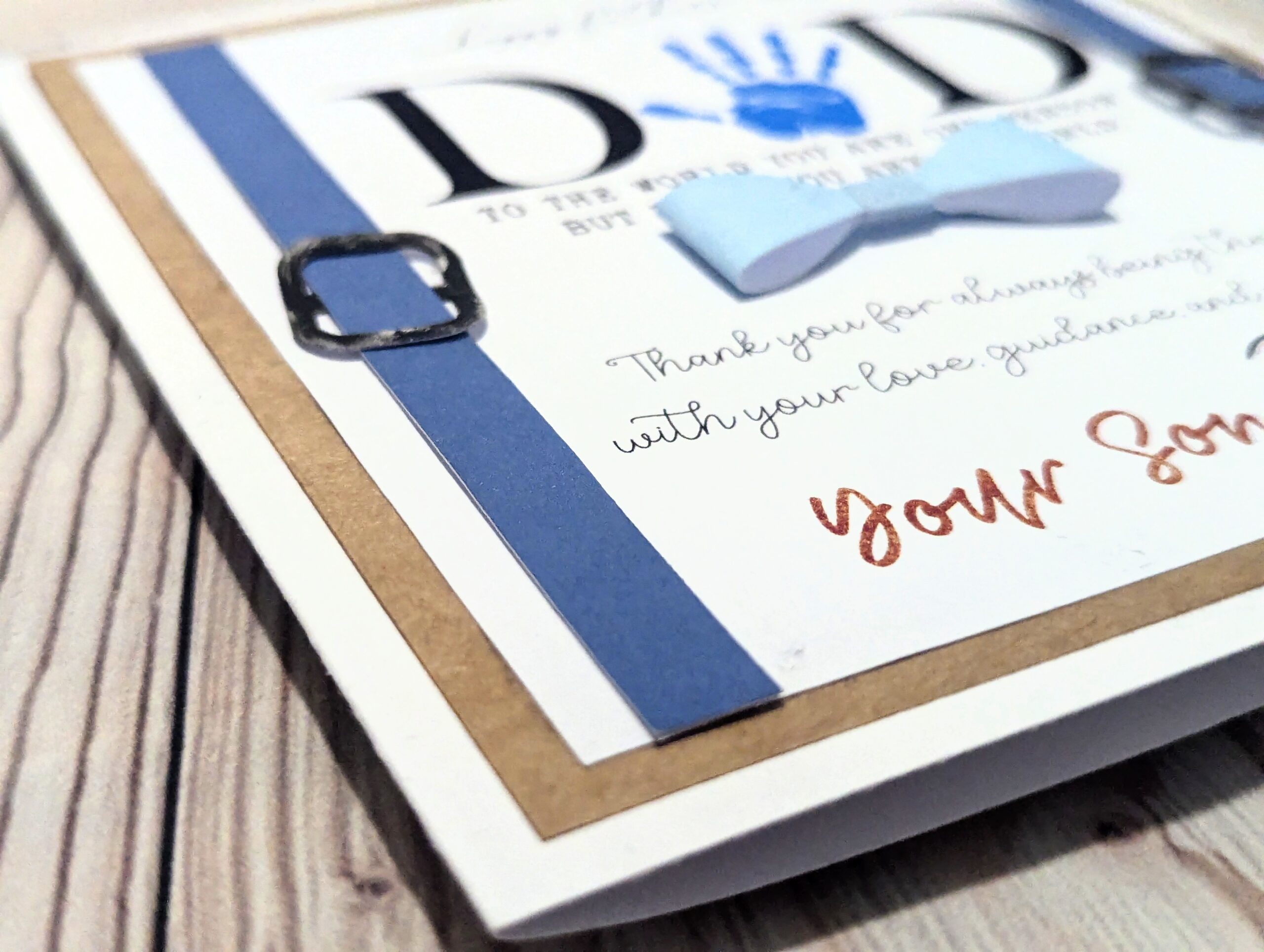 Handmade Personalised Happy Father's Day Card - Blue Handprint & Bow Tie - Image 5
