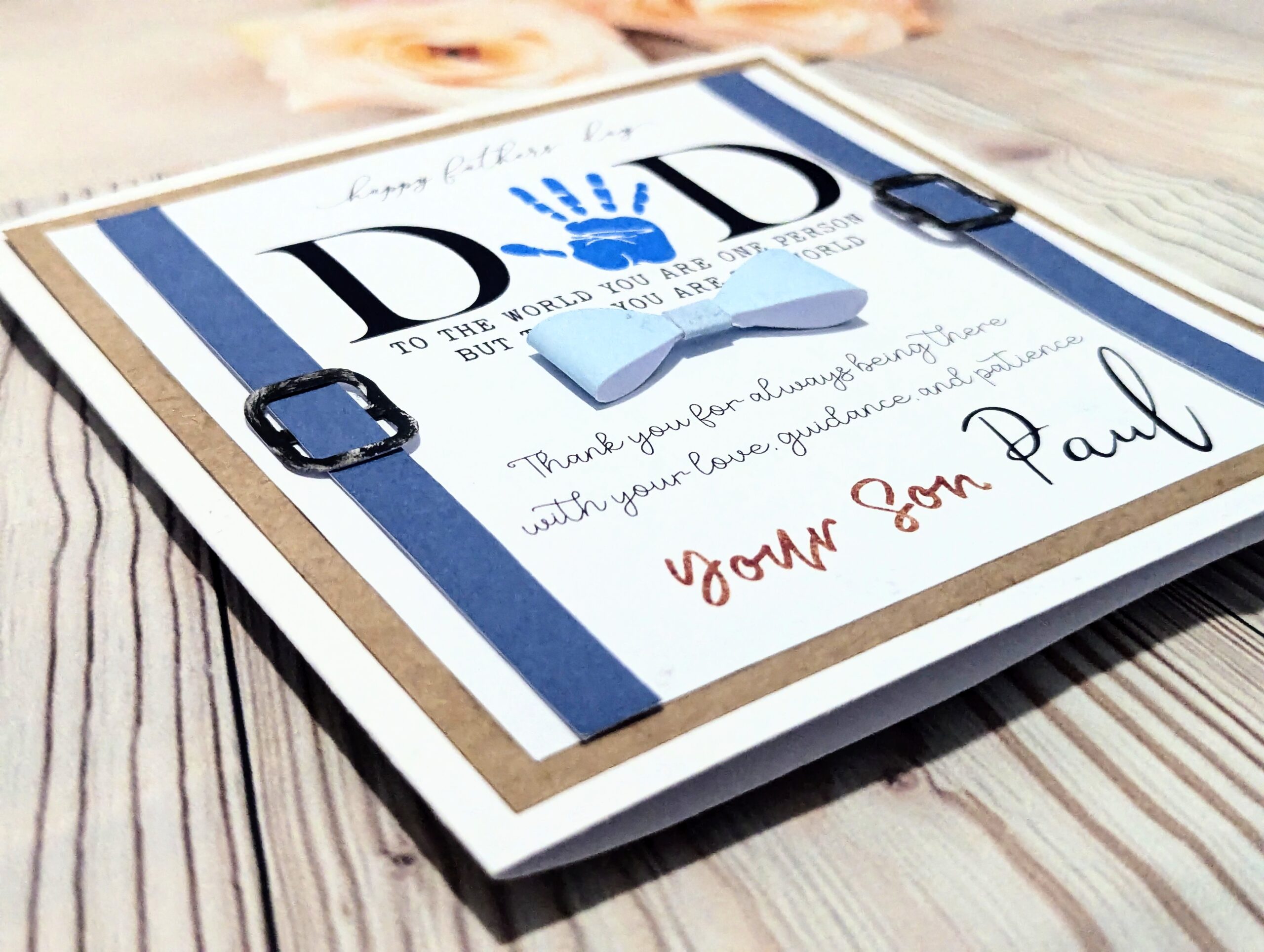 Handmade Personalised Happy Father's Day Card - Blue Handprint & Bow Tie - Image 6