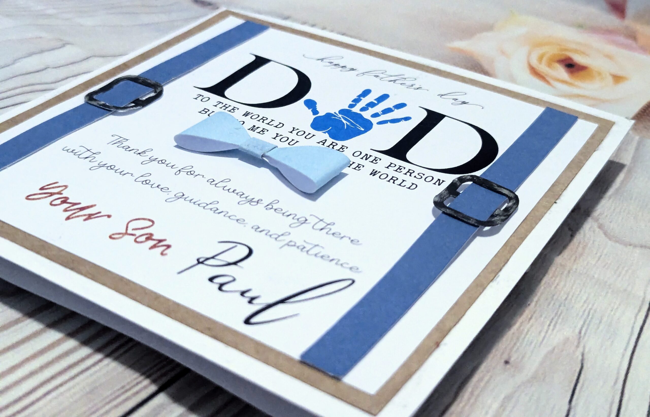 Handmade Personalised Happy Father's Day Card - Blue Handprint & Bow Tie - Image 7