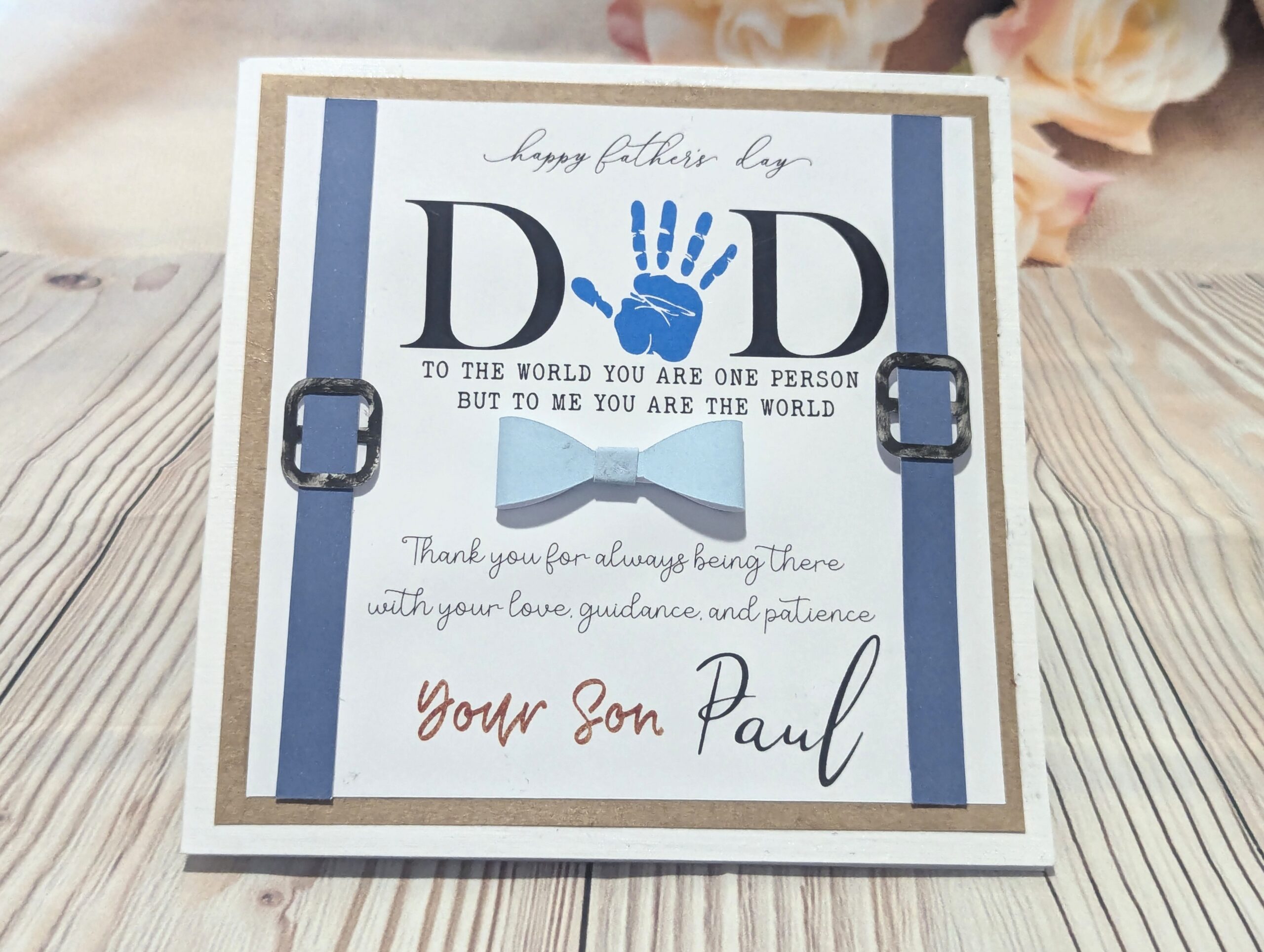 Handmade Personalised Happy Father's Day Card - Blue Handprint & Bow Tie - Image 9