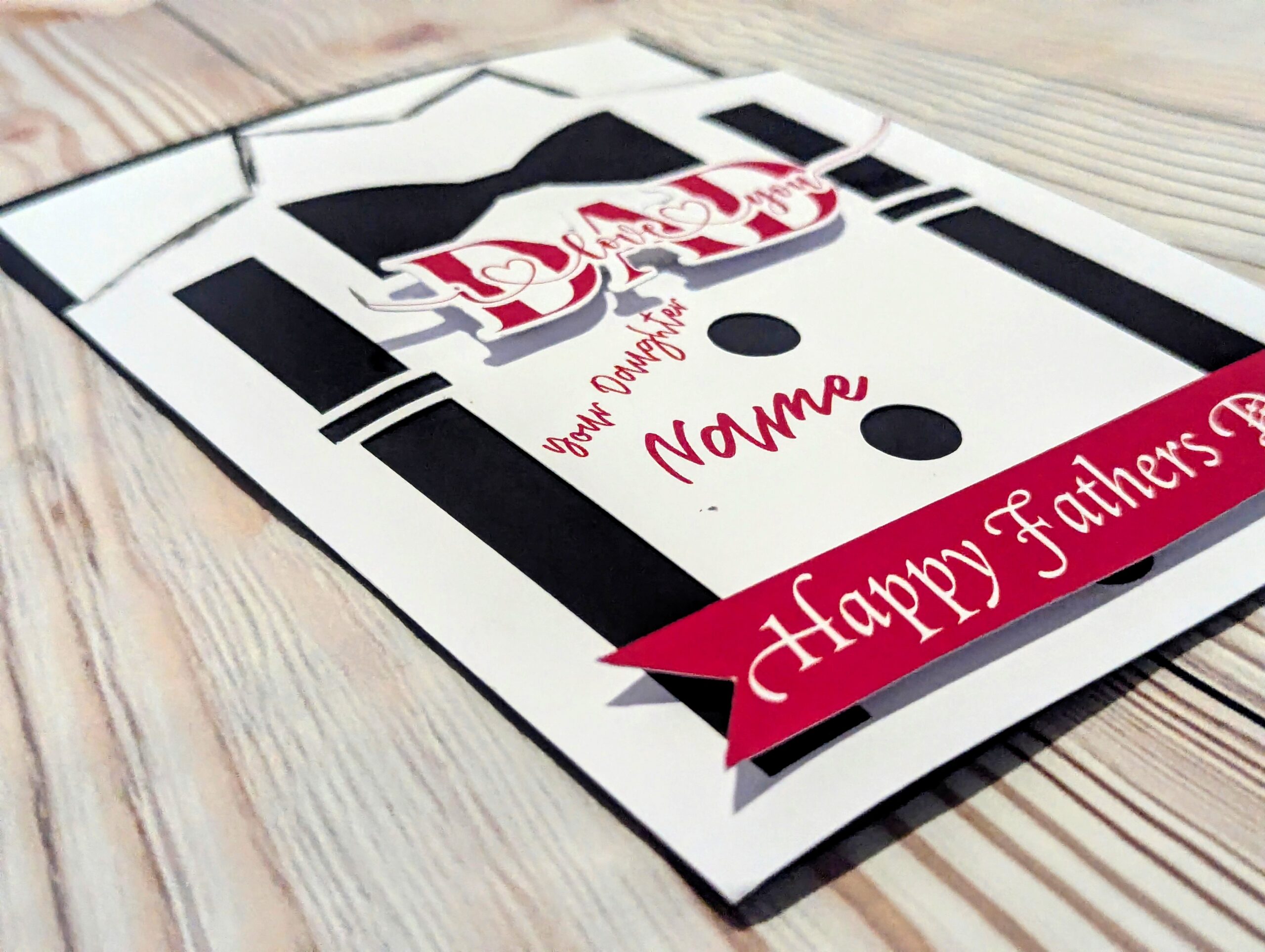 Handmade Personalised Happy Father's Day Card Tuxedo Design- From Your Daughter - Image 2
