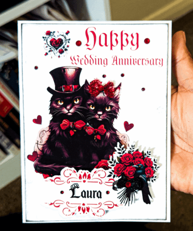 Handmade Personalised Gothic Cat Couple Anniversary Card - Any Names