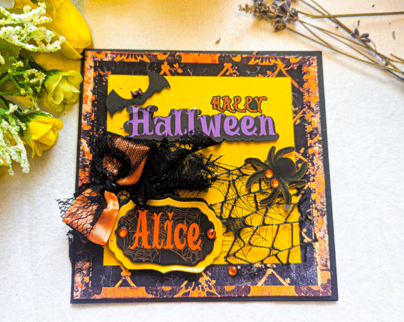 Halloween Card Spooky Bat Spider Design