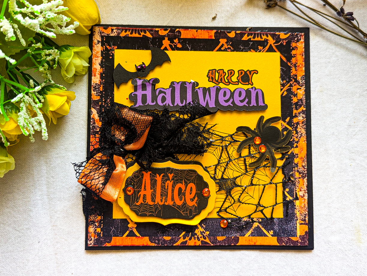 Halloween Card Spooky Bat Spider Design