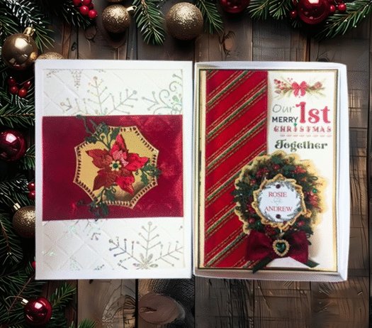 Luxury Handmade Personalised Bespoke 3D First Christmas Card in a Box for Couple