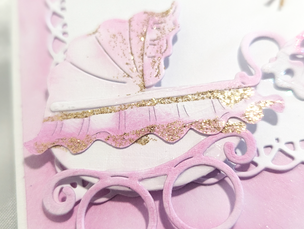 Personalised New Baby Girl Card Handcrafted 3D Design Pink Gold Glitter Pram - Image 6