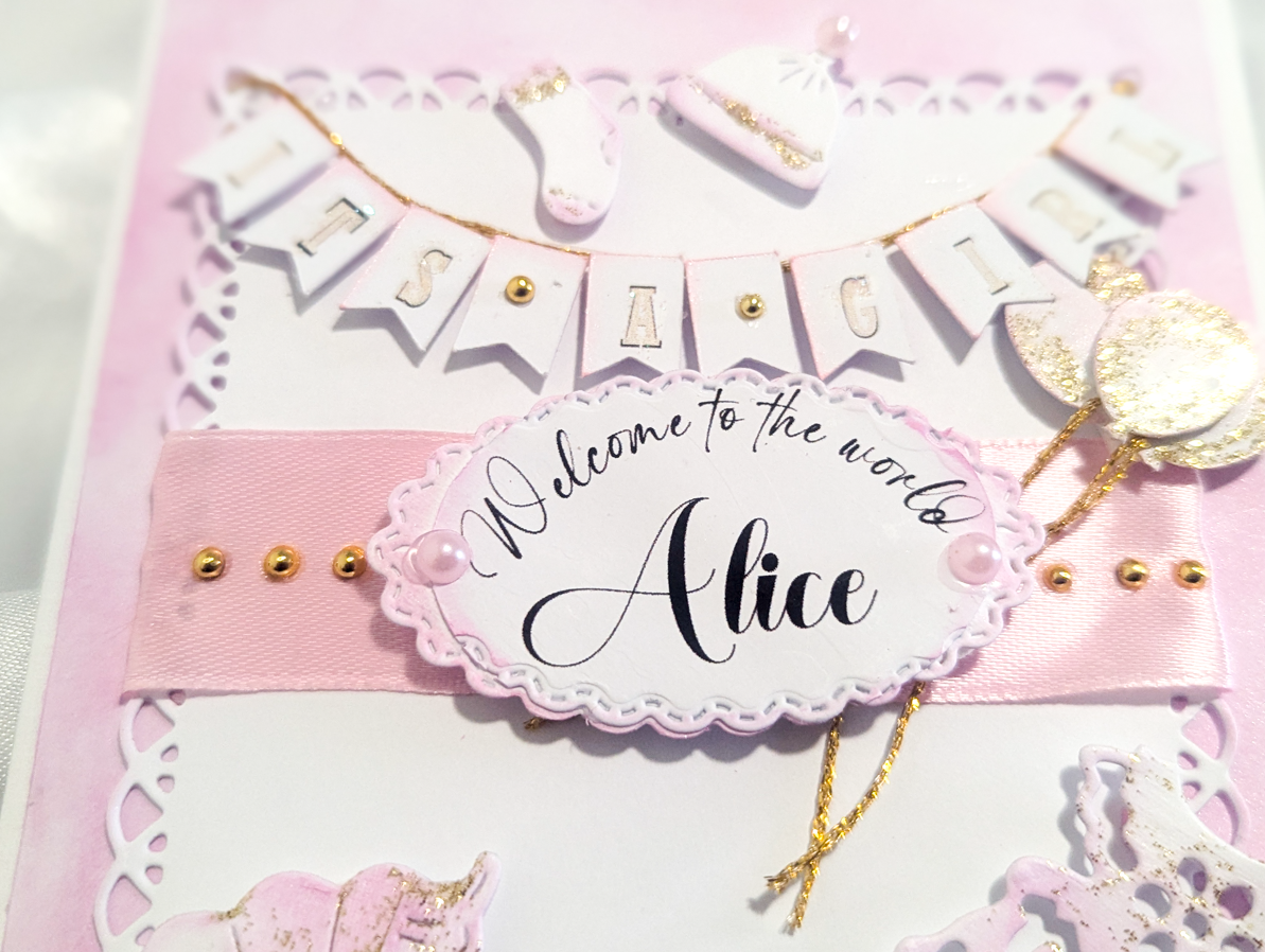 Personalised New Baby Girl Card Handcrafted 3D Design Pink Gold Glitter Pram - Image 8