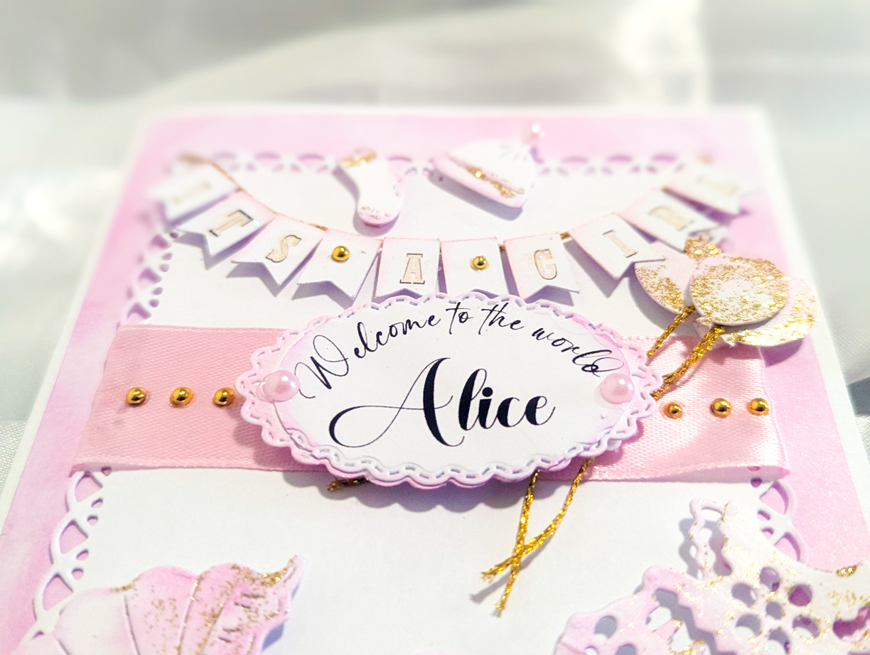 Personalised New Baby Girl Card Handcrafted 3D Design Pink Gold Glitter Pram - Image 9
