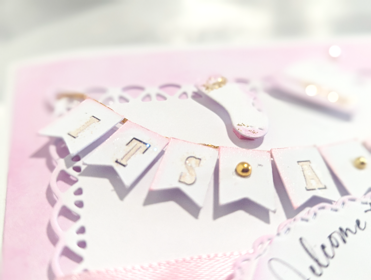 Personalised New Baby Girl Card Handcrafted 3D Design Pink Gold Glitter Pram - Image 10