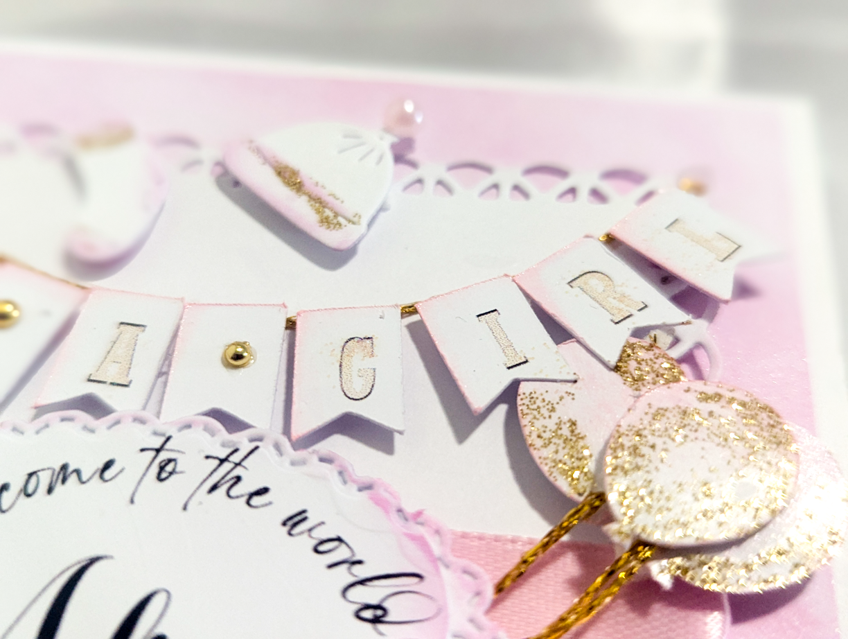 Personalised New Baby Girl Card Handcrafted 3D Design Pink Gold Glitter Pram - Image 11