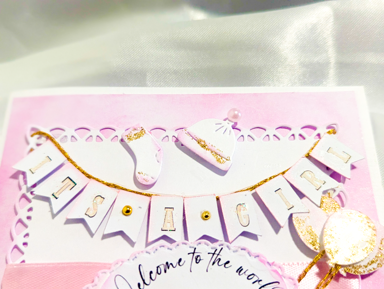 Personalised New Baby Girl Card Handcrafted 3D Design Pink Gold Glitter Pram - Image 12