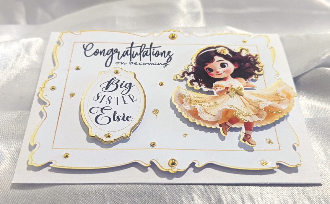 Personalised Big Sister Card Handmade Congratulations New Baby Gold Keepsake Gif - Image 2