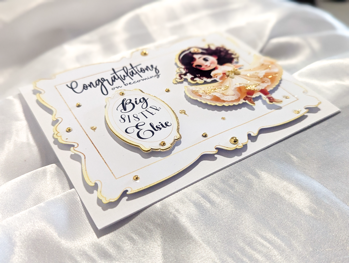 Personalised Big Sister Card Handmade Congratulations New Baby Gold Keepsake Gif - Image 3