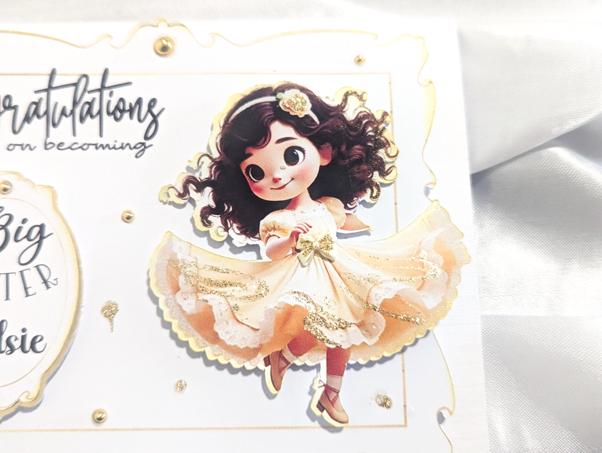 Personalised Big Sister Card Handmade Congratulations New Baby Gold Keepsake Gif - Image 5