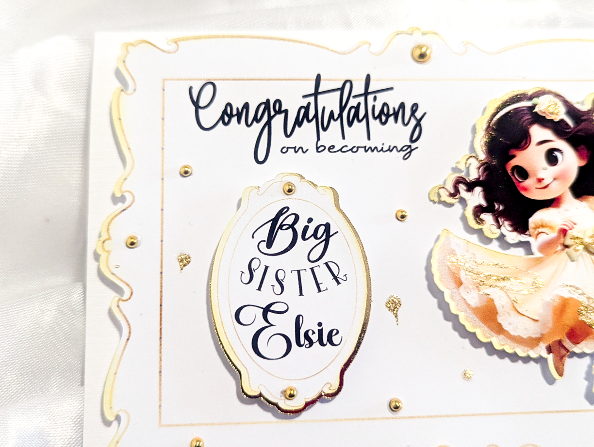 Personalised Big Sister Card Handmade Congratulations New Baby Gold Keepsake Gif - Image 6