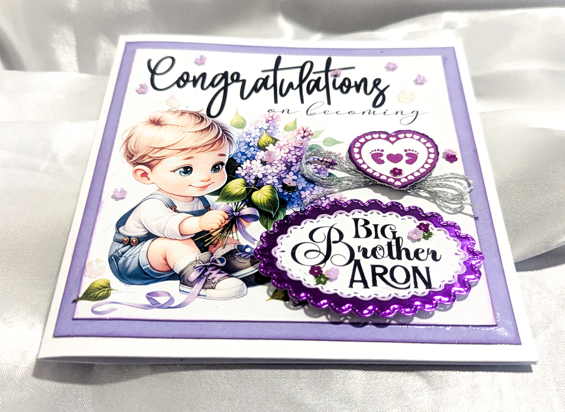 Handmade Congratulations Big Brother Card Custom Name Purple Silver New Sibling - Image 3