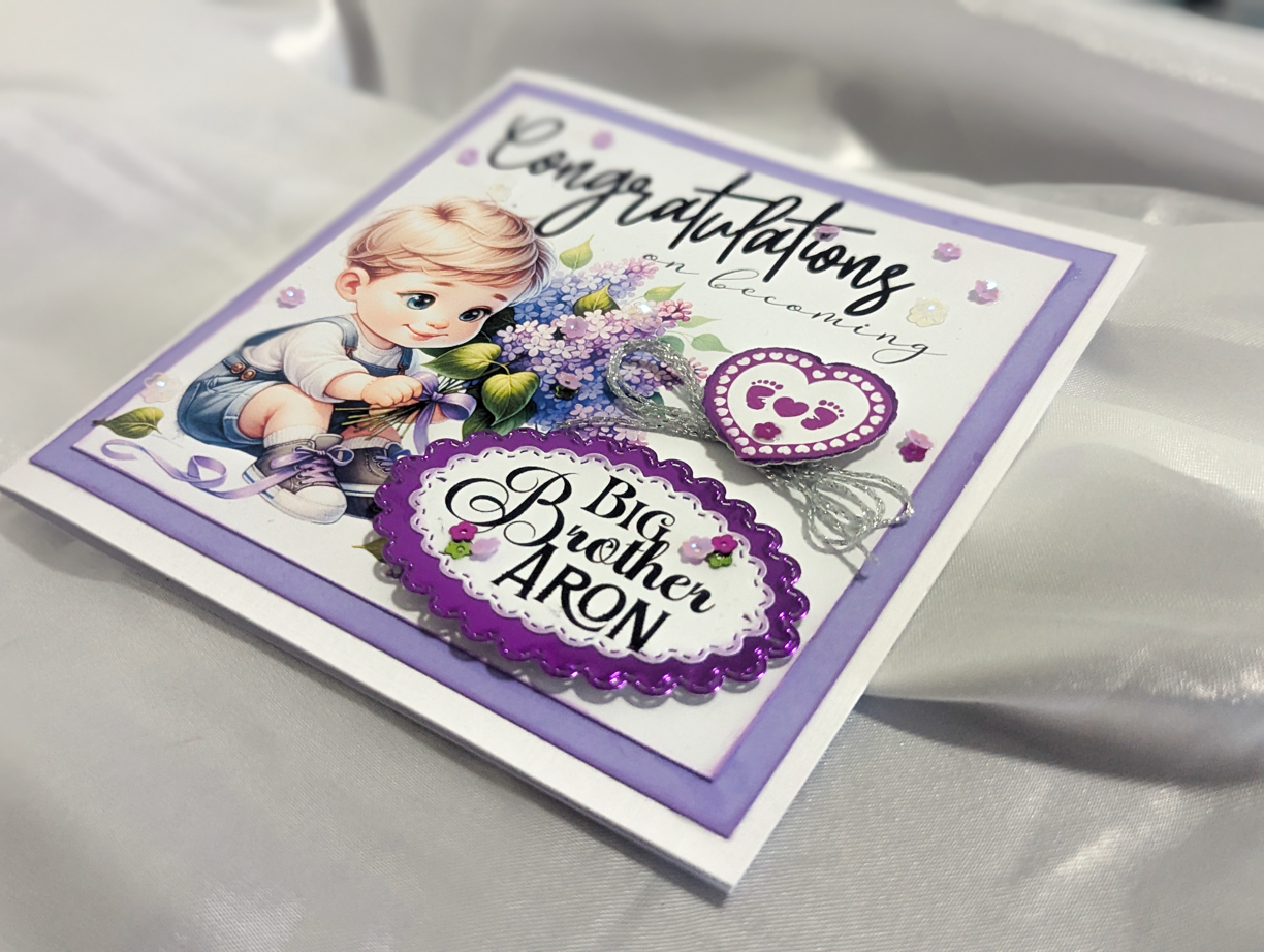 Handmade Congratulations Big Brother Card Custom Name Purple Silver New Sibling - Image 4