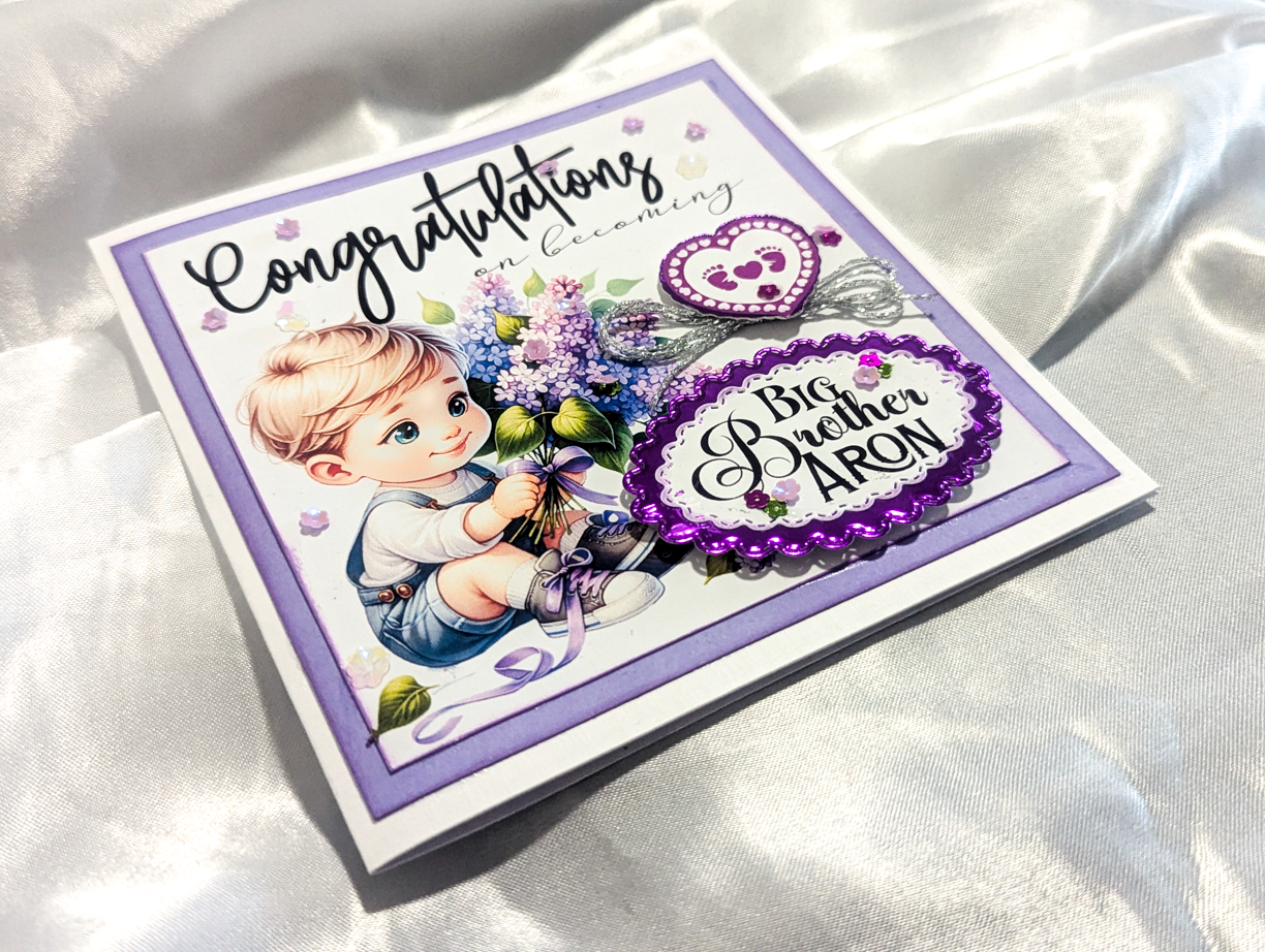 Handmade Congratulations Big Brother Card Custom Name Purple Silver New Sibling - Image 5
