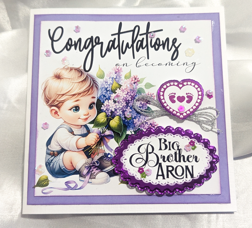 Handmade Congratulations Big Brother Card Custom Name Purple Silver New Sibling - Image 9