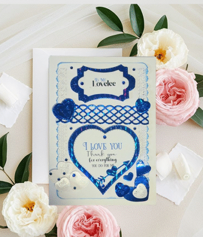 Personalised Luxury Blue Holographic Heart Card
