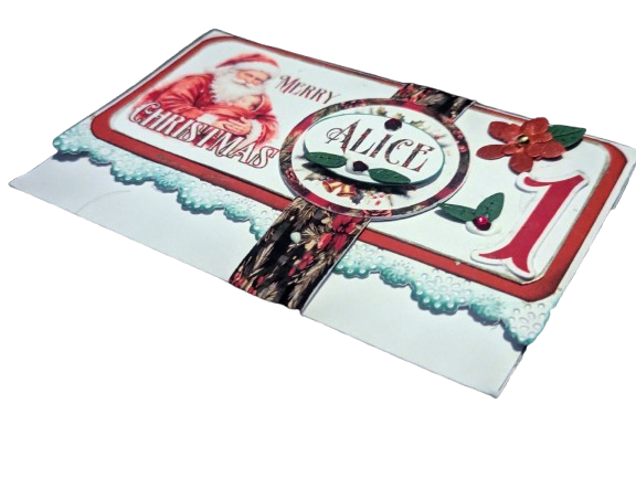 Personalised Baby's 1st Christmas Cash / Money Wallet - Vintage Santa & Name - Image 3