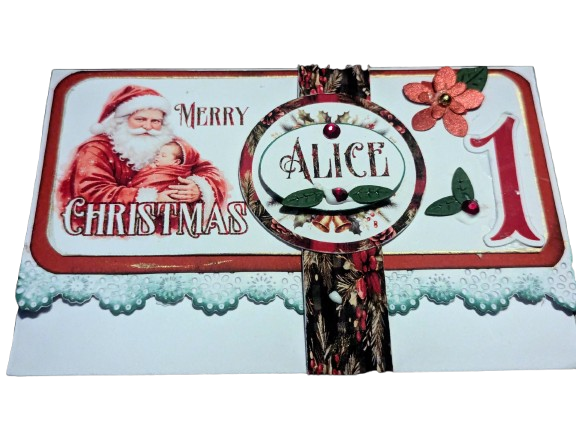 Personalised Baby's 1st Christmas Cash / Money Wallet - Vintage Santa & Name - Image 4