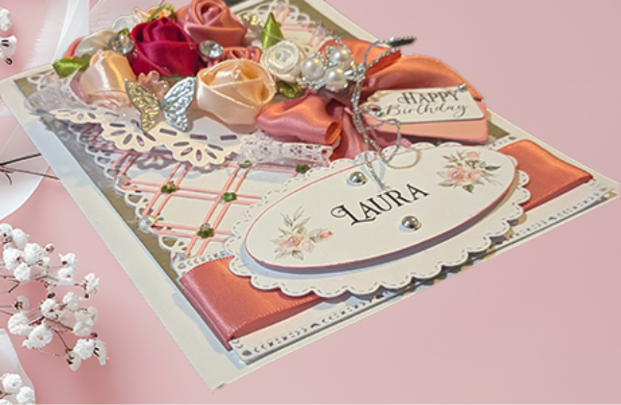 Luxury Handmade Personalised Pink Card in a Box- Wedding, Birthday-Any Occasion - Image 4
