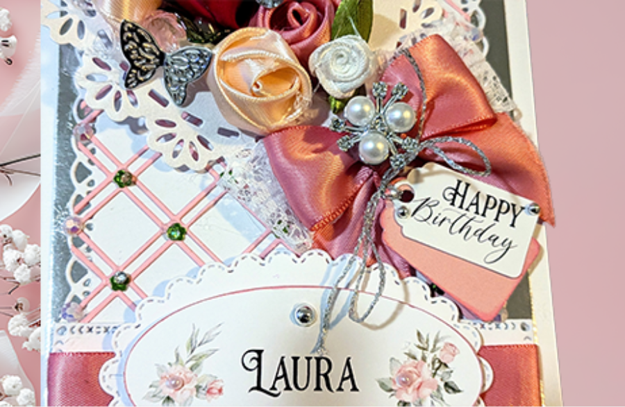 Luxury Handmade Personalised Pink Card in a Box- Wedding, Birthday-Any Occasion - Image 5