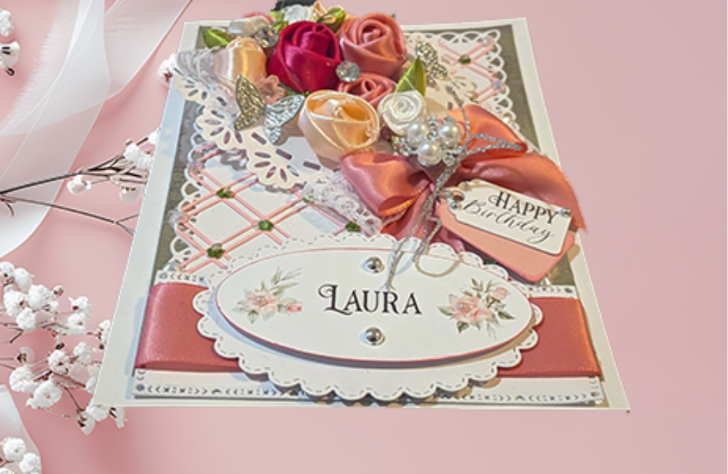 Luxury Handmade Personalised Pink Card in a Box- Wedding, Birthday-Any Occasion - Image 6