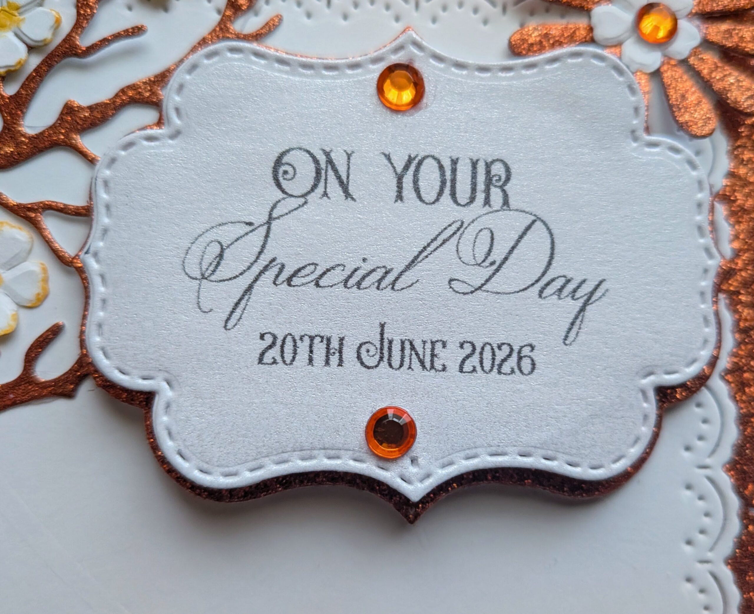 Personalised Handmade Wedding, Anniversary, Birthday Card Special Day - Luxury Copper Glitter & 3D Floral Tree - Image 12
