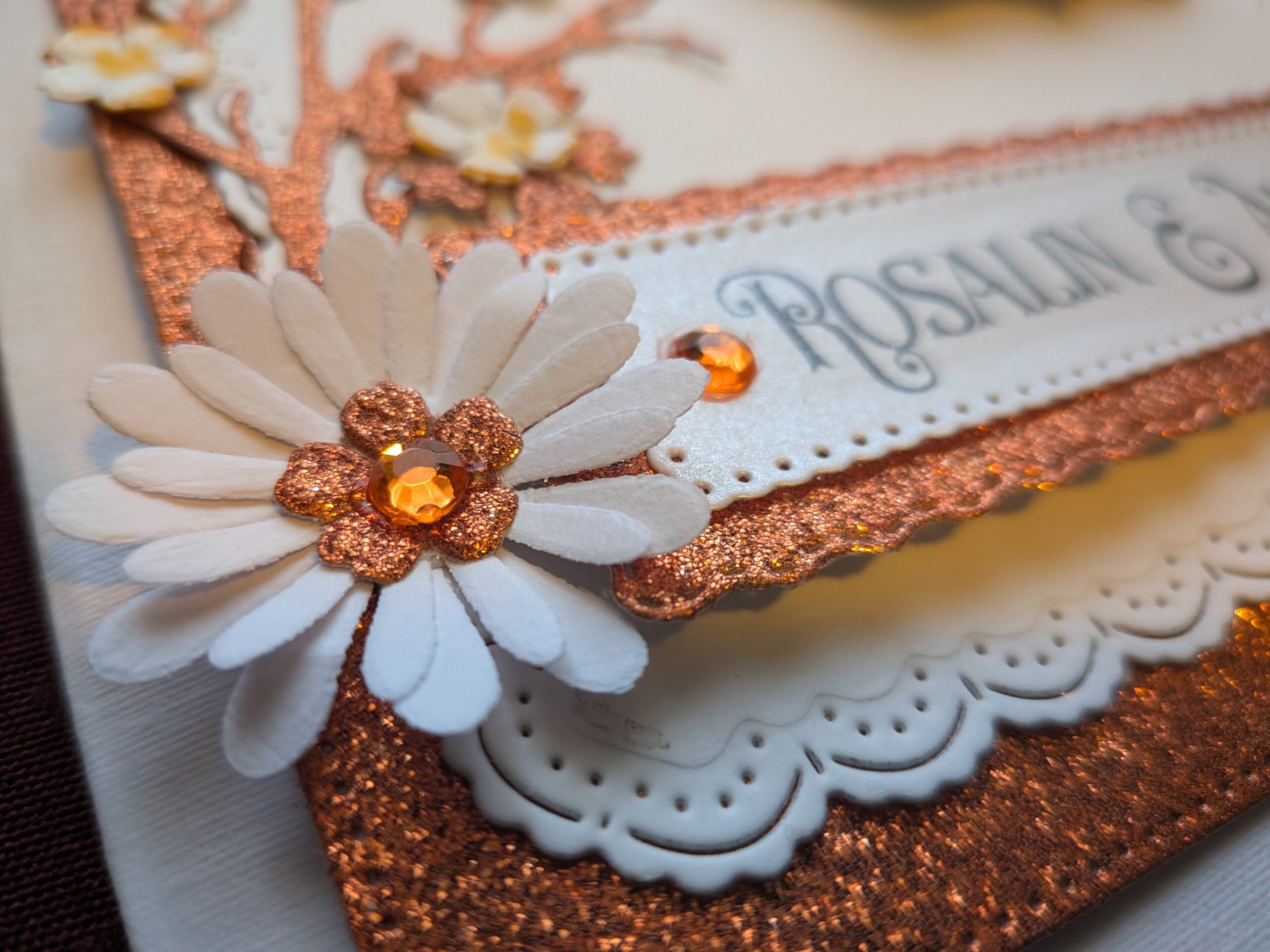 Personalised Handmade Wedding, Anniversary, Birthday Card Special Day - Luxury Copper Glitter & 3D Floral Tree - Image 11