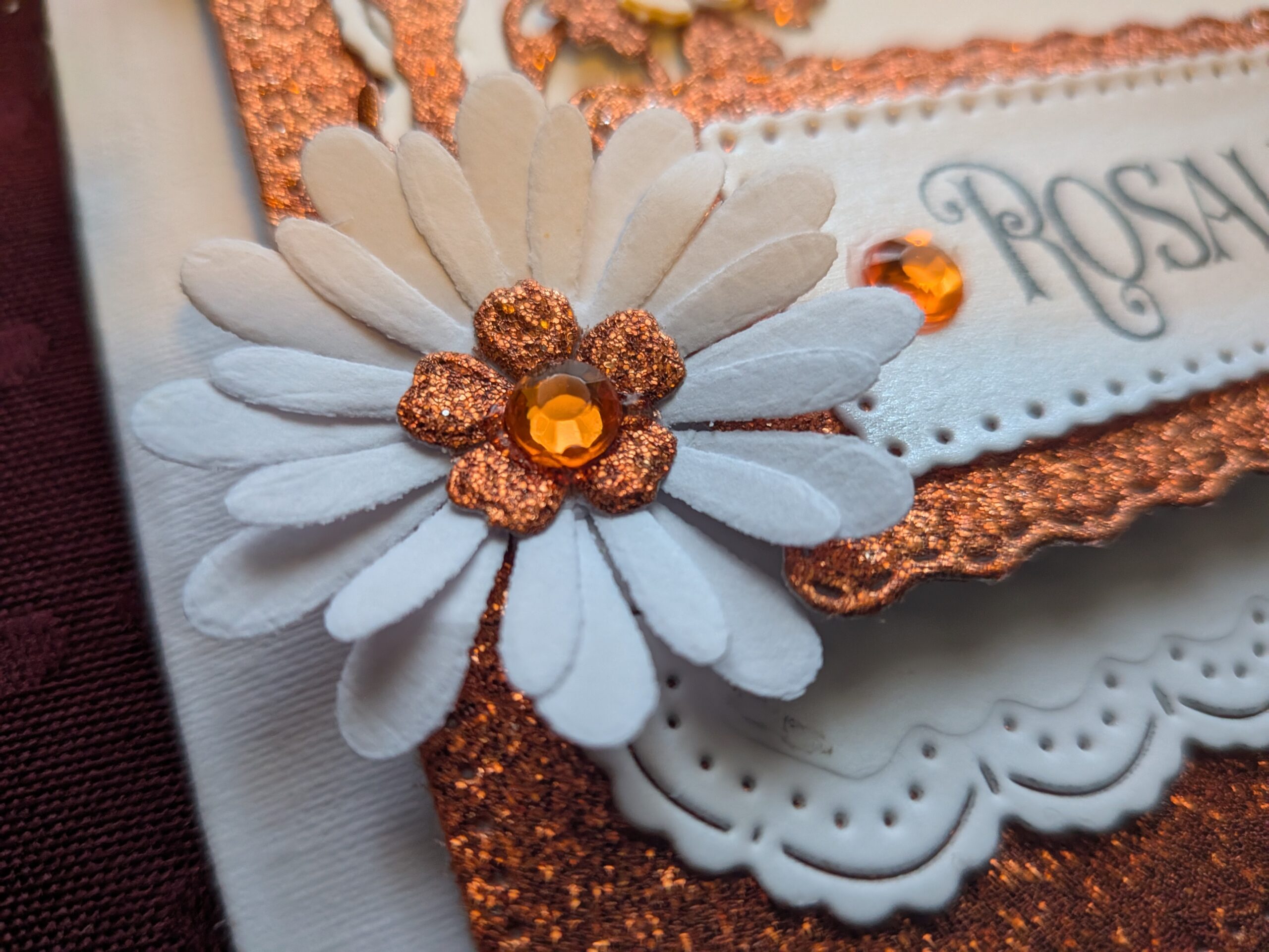 Personalised Handmade Wedding, Anniversary, Birthday Card Special Day - Luxury Copper Glitter & 3D Floral Tree - Image 8