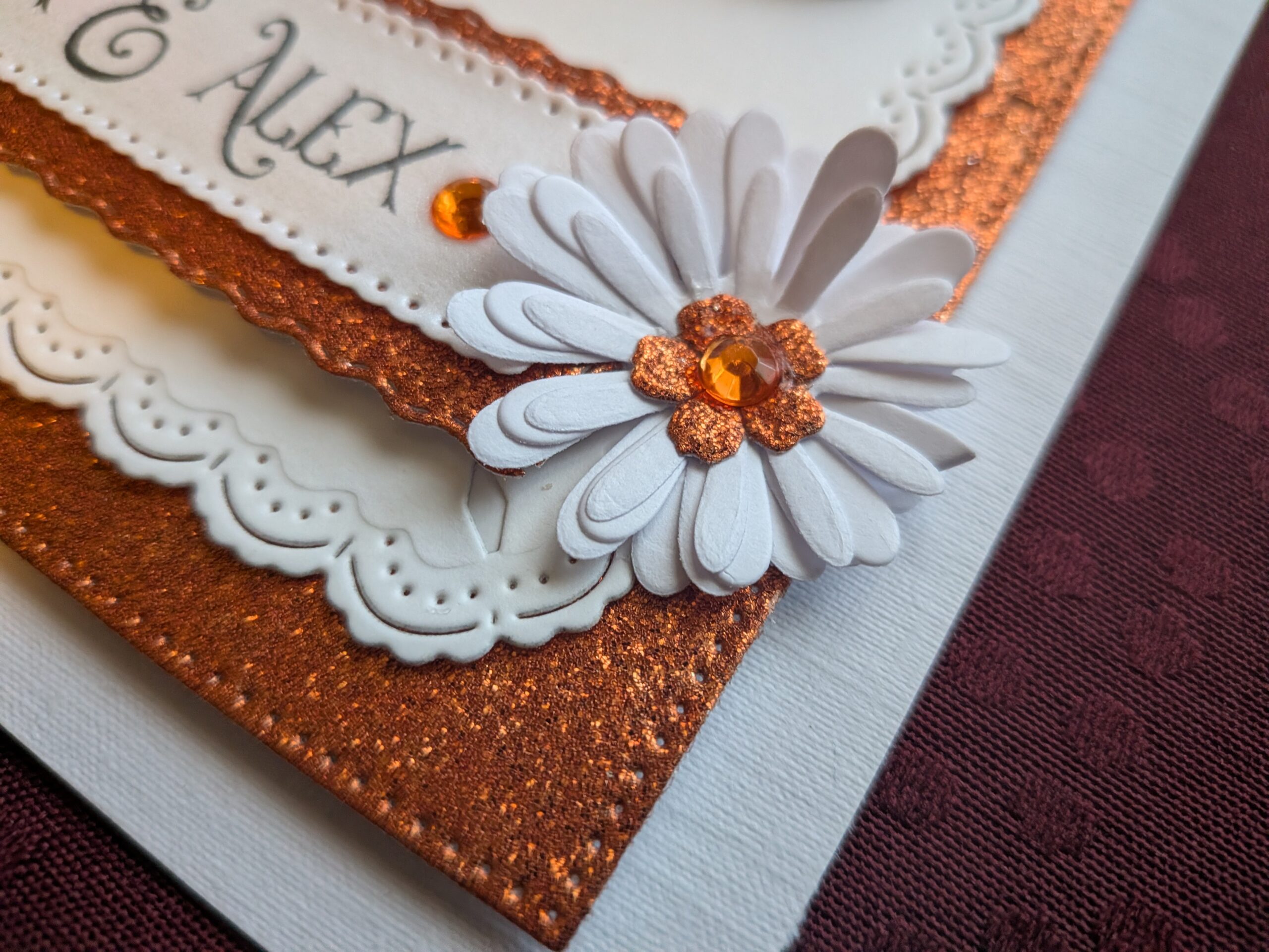 Personalised Handmade Wedding, Anniversary, Birthday Card Special Day - Luxury Copper Glitter & 3D Floral Tree - Image 10