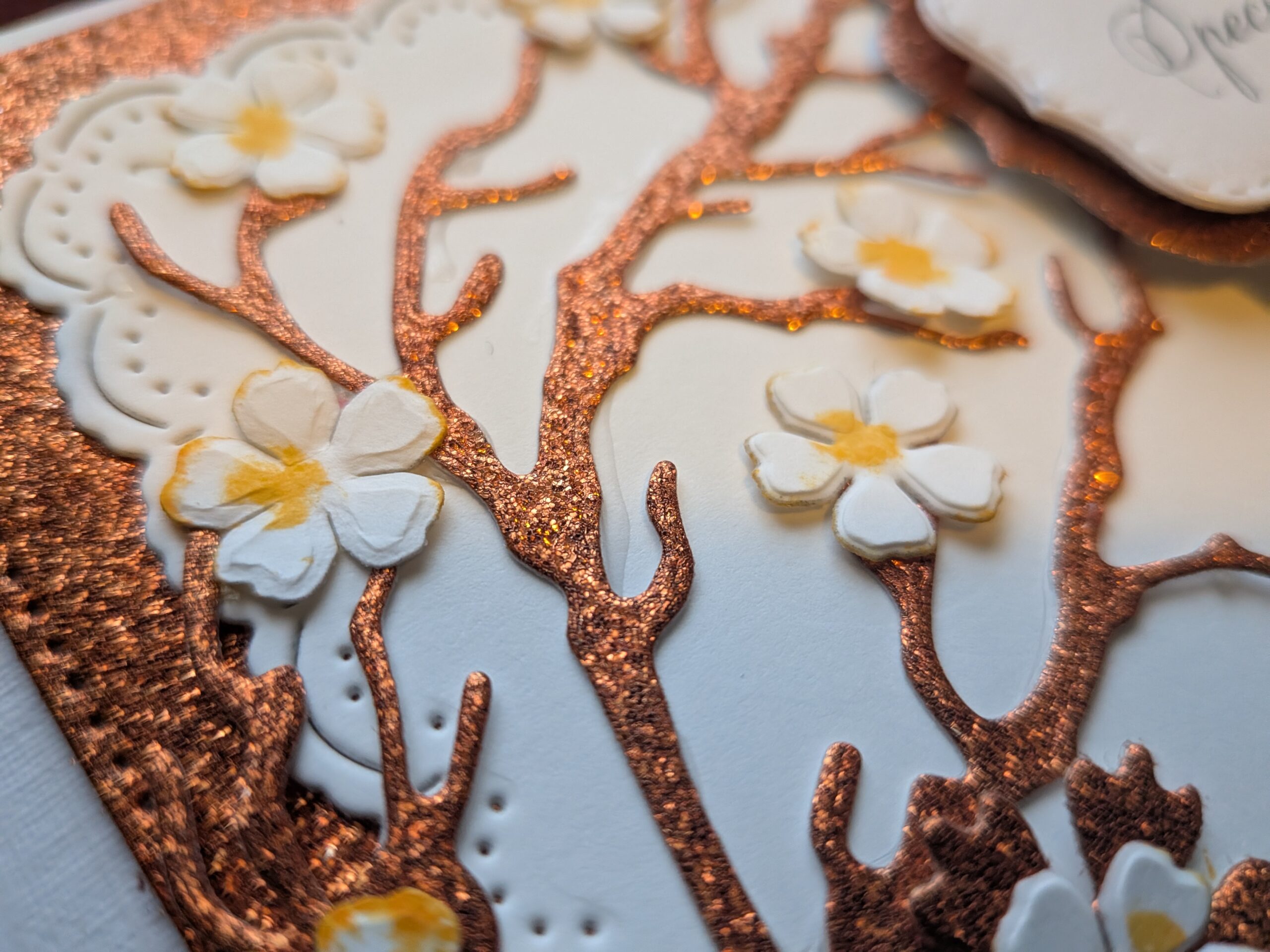 Personalised Handmade Wedding, Anniversary, Birthday Card Special Day - Luxury Copper Glitter & 3D Floral Tree - Image 7