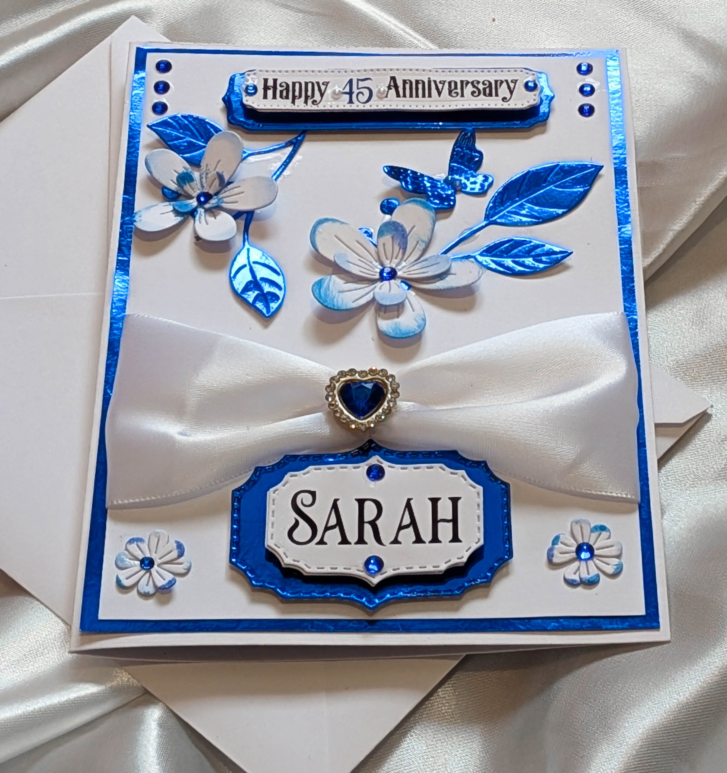 Handmade Personalised 3D Card Sapphire Blue Heart Gem for Anniversary, Birthday - Image 5